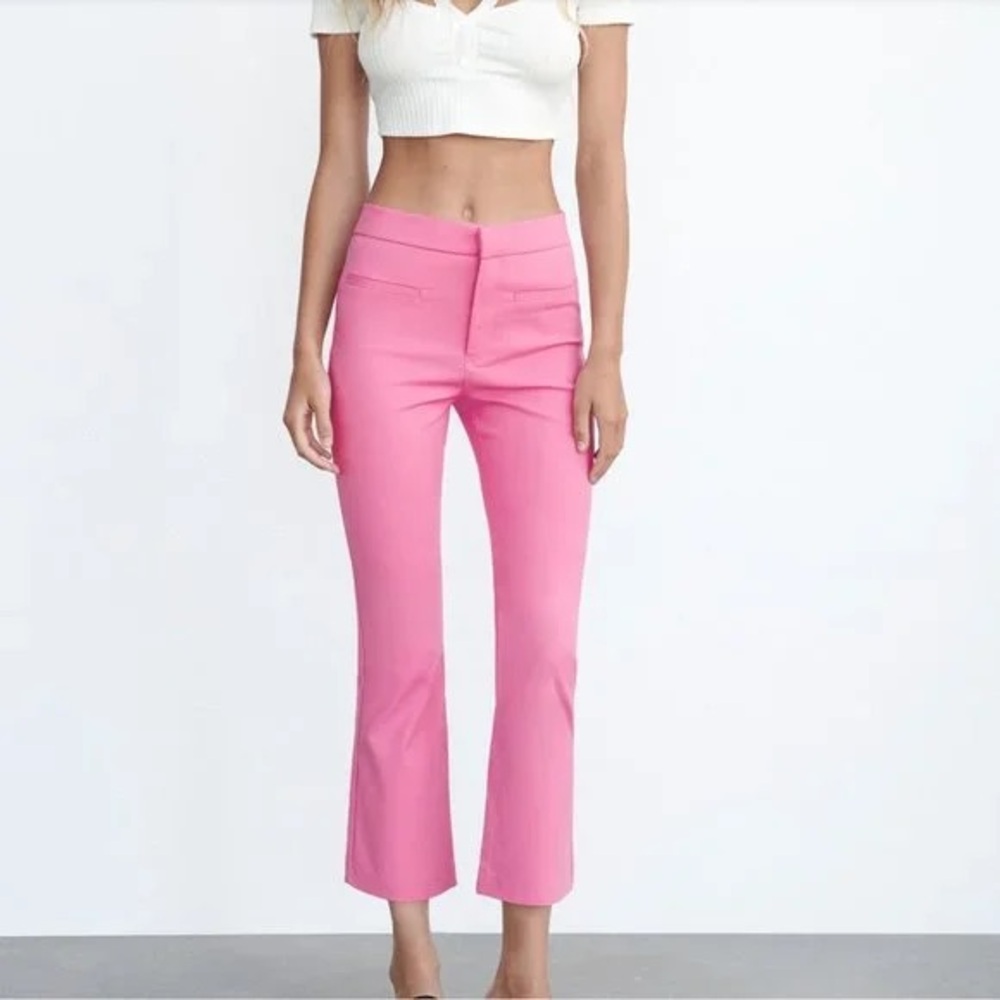 Zara Pink Cropped Flare Pants NWT